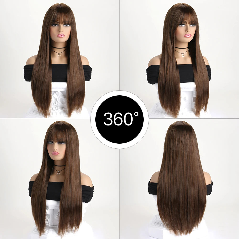 Long Straight Synthetic Wig – 26-Inch Colored Hair for Cosplay Halloween