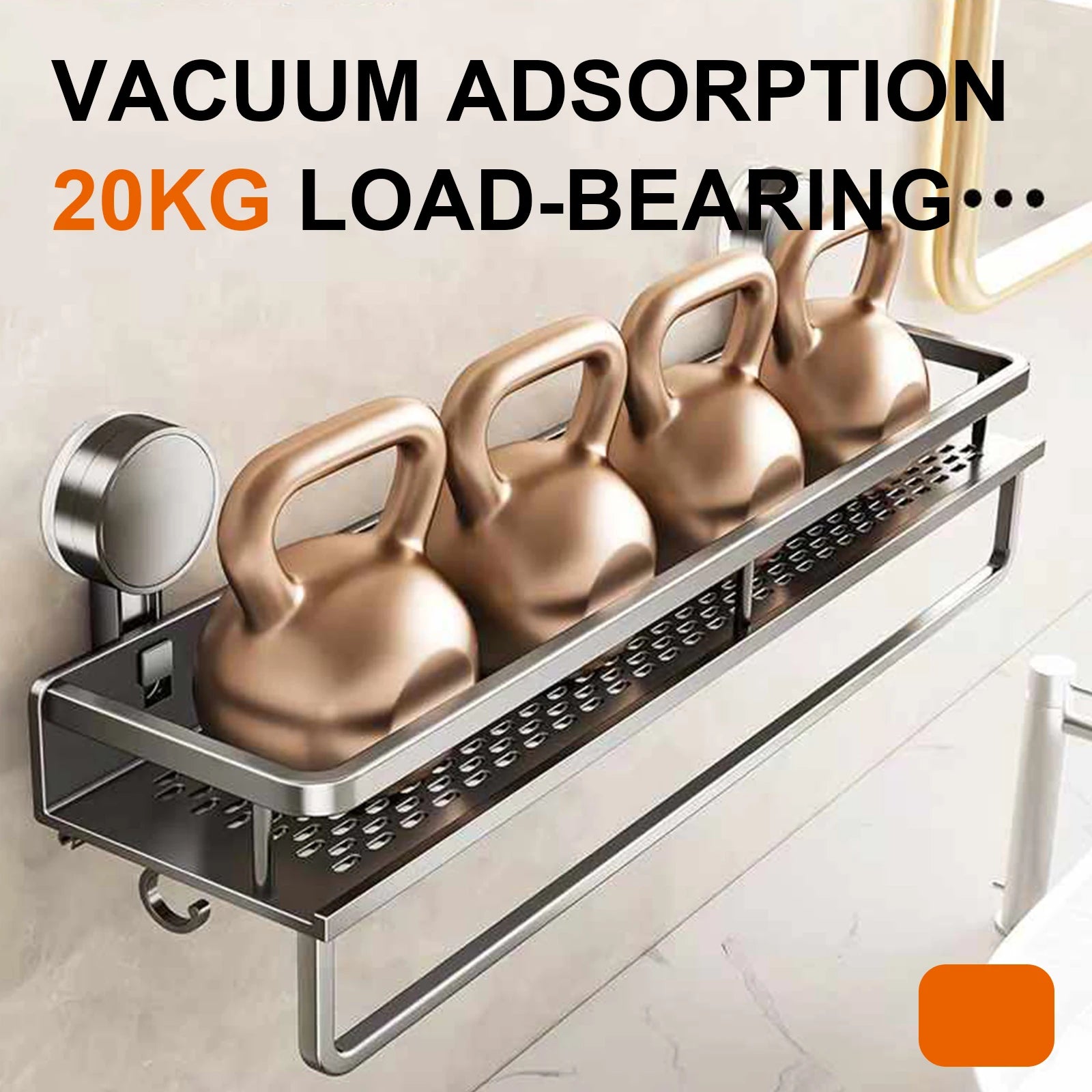 Aluminum Bathroom Shelf – No-Drill Suction Cup Organizer for Toilet Wall