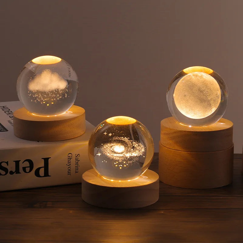 Galaxy Crystal Sphere Night Light – Clear Glass Globe for Home Decor