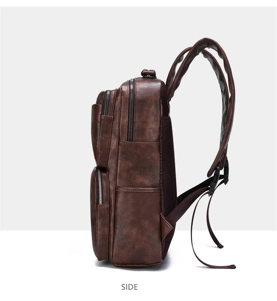 Split Leather Laptop Backpack – Large 14 Inch Travel Bag for Men