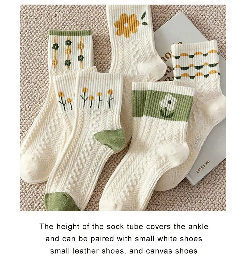 Cartoon Print Midlength Socks – Soft Cotton Casual Wear for Women