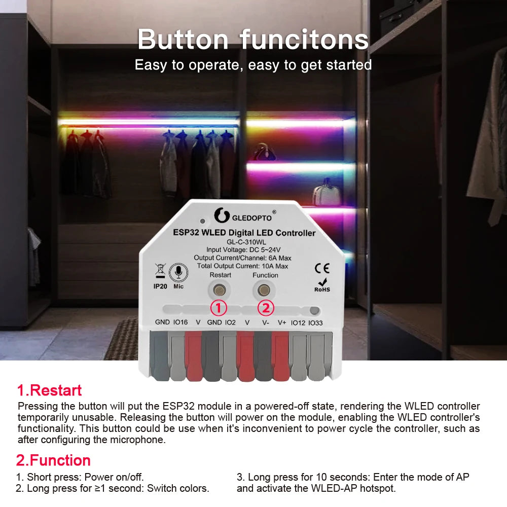 WLED LED Controller – ESP32 Smart Music Sync for DIY Lighting Projects