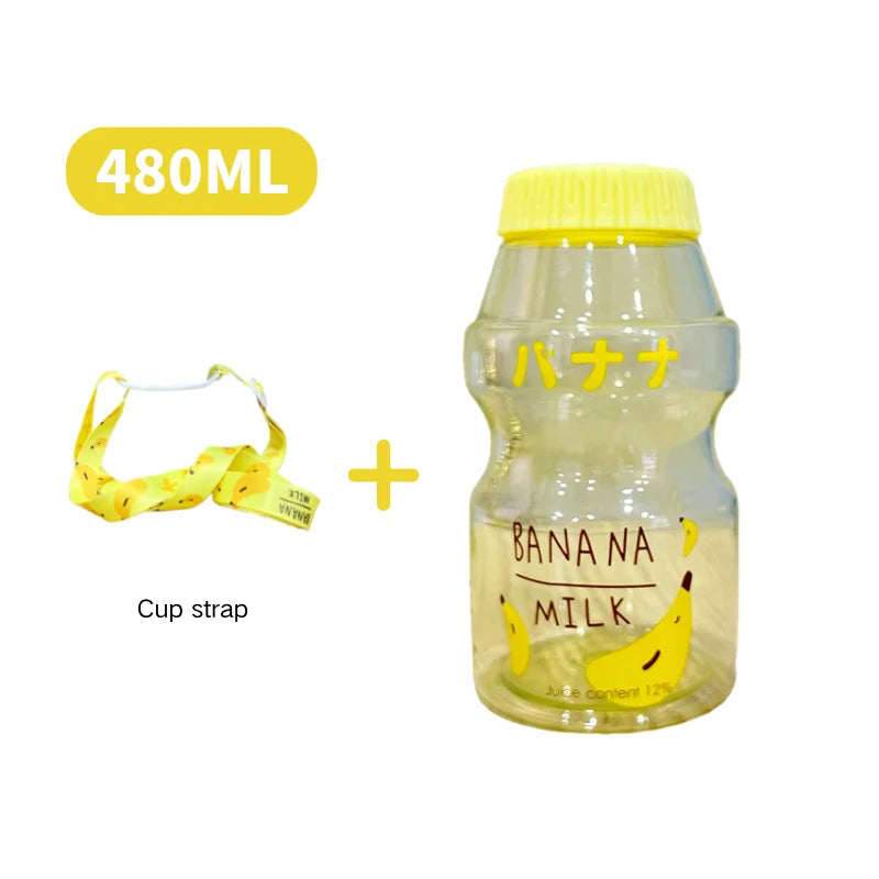 Milk Carton Water Bottle – 480ml Kawaii Plastic Cup for Kids and Adults