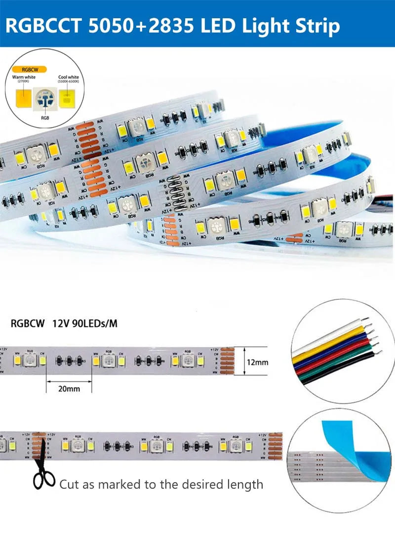 RGBCCT LED Strip Light – Waterproof Flexible Lighting for Home Decor