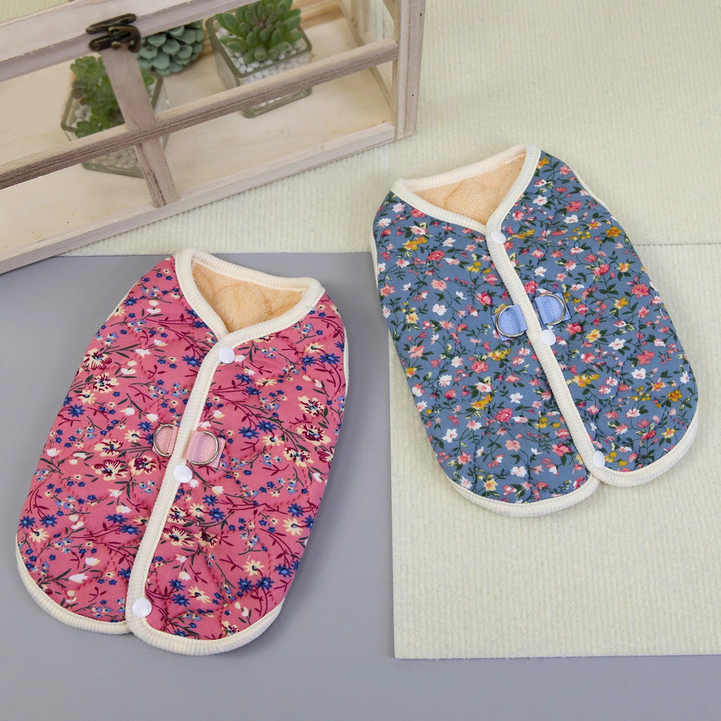 Floral Fleece Vest – Warm Winter Apparel for Small to Medium Dogs and Cats