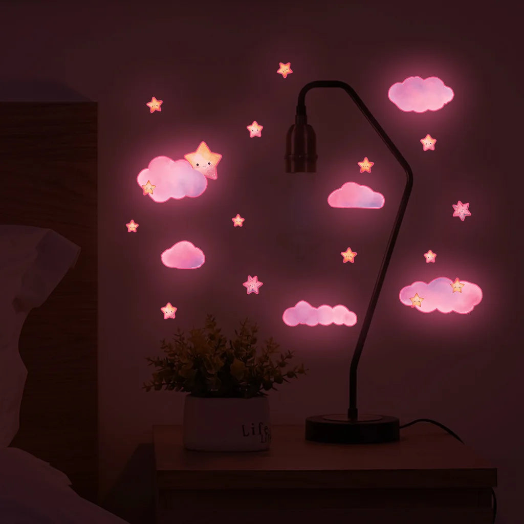 Luminous Cloud and Star Wall Stickers – Glow in the Dark Nursery Decor