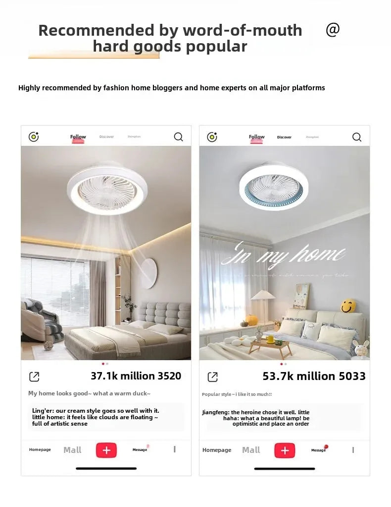 Rotating LED Ceiling Fan – 20 Inch Flush Mount Light for Modern Bedroom