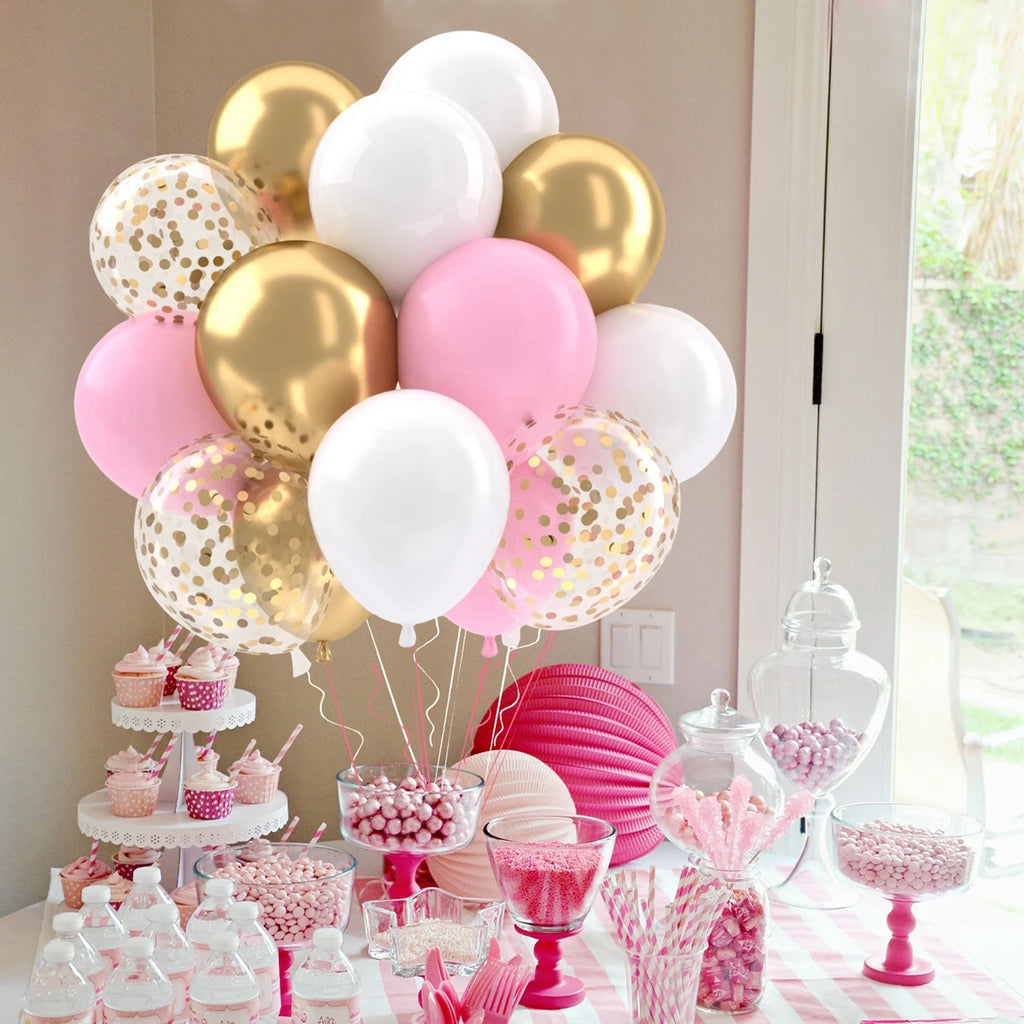Metallic Pearl and Confetti Balloons – Decorative Latex Set for Party Events