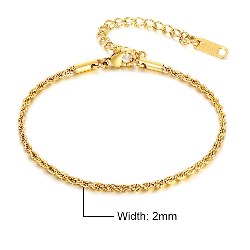 Stainless Steel Rope Chain Bracelet – Unisex Twisted Link Jewelry for Gift