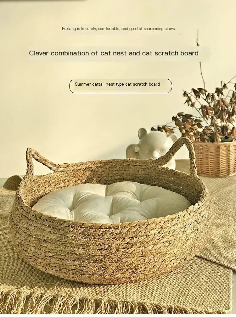 Handmade Woven Vine Cat Bed – Washable Seasonal Pet Nest for Winter Comfort