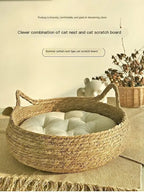 Handmade Woven Vine Cat Bed – Washable Seasonal Pet Nest for Winter Comfort