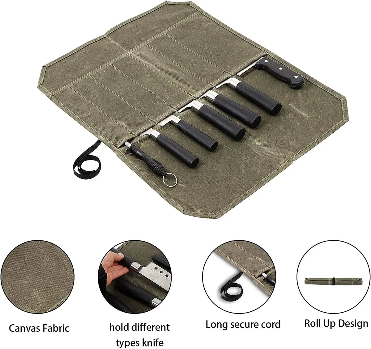 Waxed Canvas Knife Roll Bag – Portable Chef Storage for Camping and BBQ