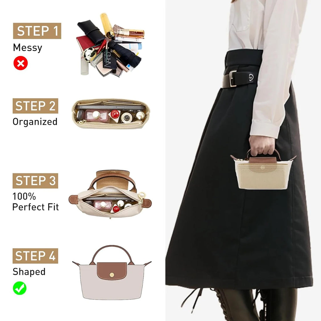 Felt Handbag Organizer – Liner Insert for Longchamp Small Tote Bags