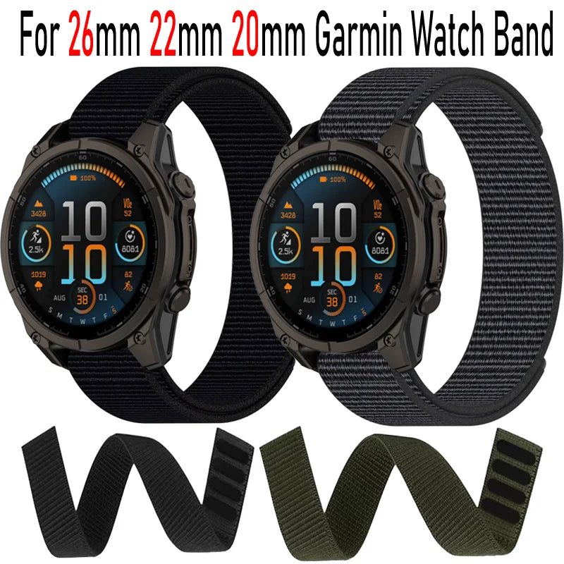 Nylon Hook and Loop Sport Strap – Adjustable Wristband for Garmin Fenix Series