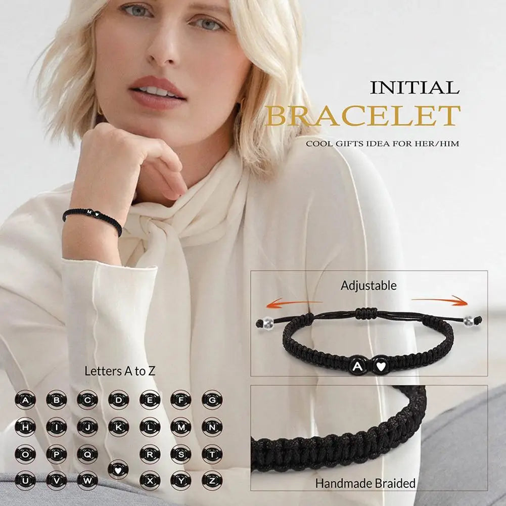 Initial Heart Braided Bracelet – Adjustable A-Z Friendship Jewelry for Gifts