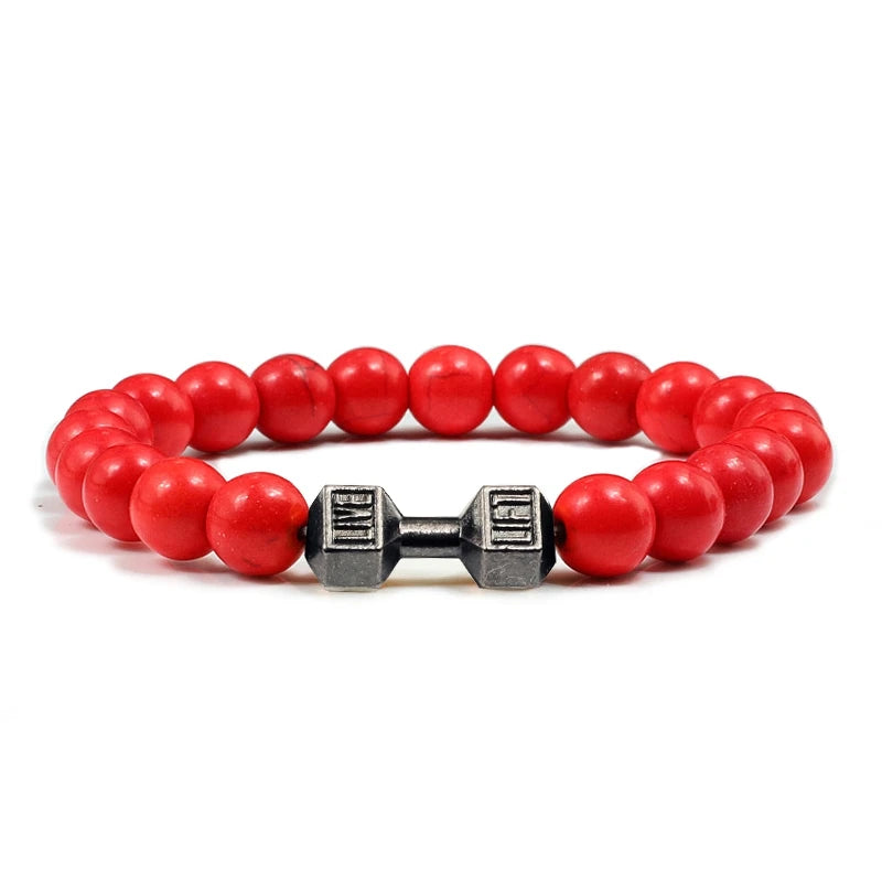 Volcanic Stone Dumbbell Bracelet – Matte Lava Bead Jewelry for Fitness Enthusiasts