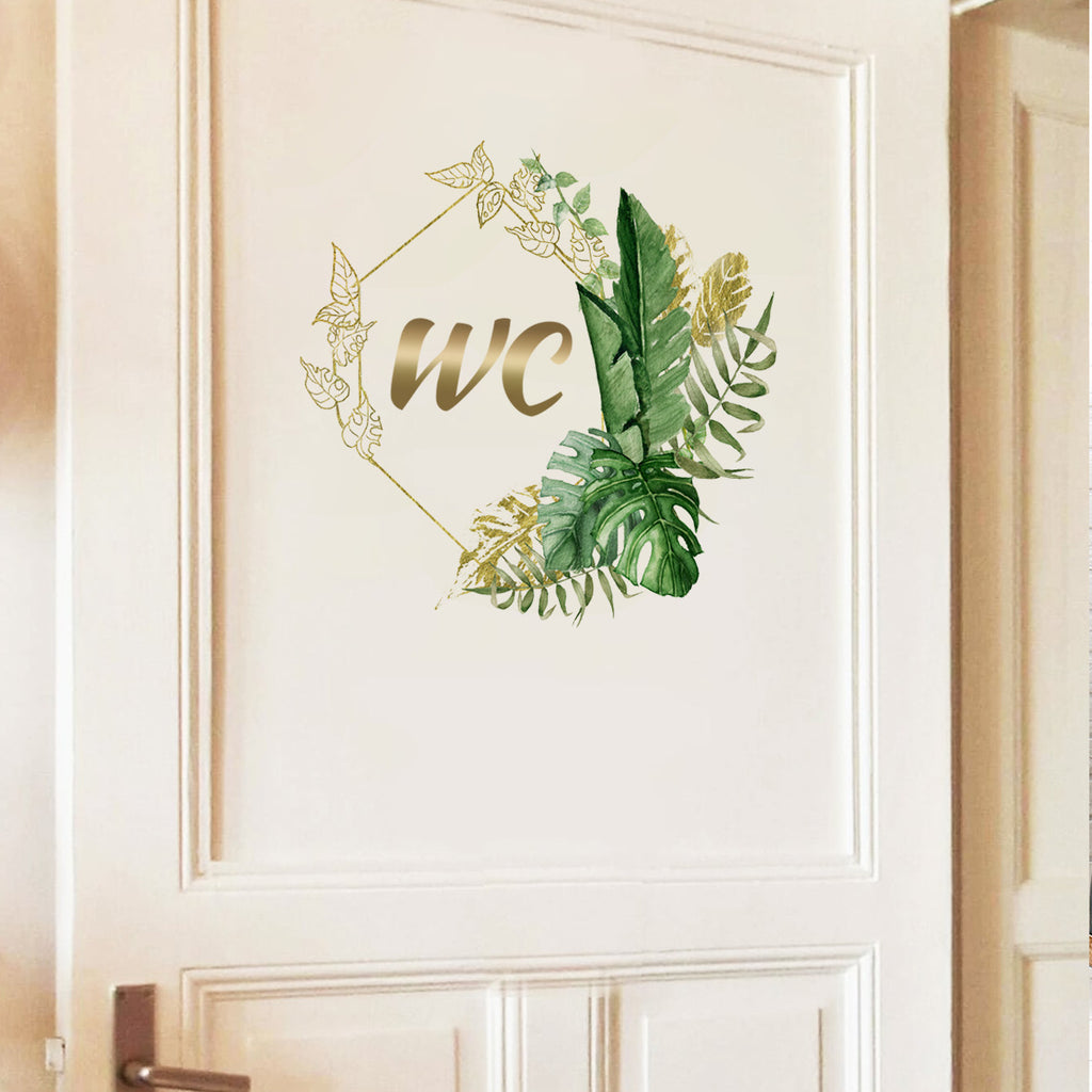 Vinyl Green Plant Wall Sticker – Waterproof Bathroom Toilet Decal Sign
