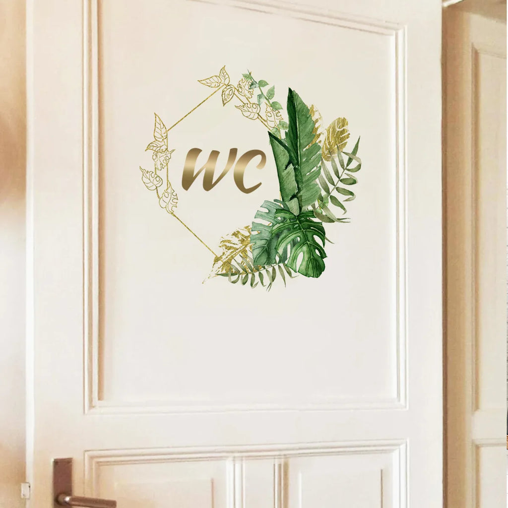 Vinyl Green Plant Wall Sticker – Waterproof Bathroom Toilet Decal Sign