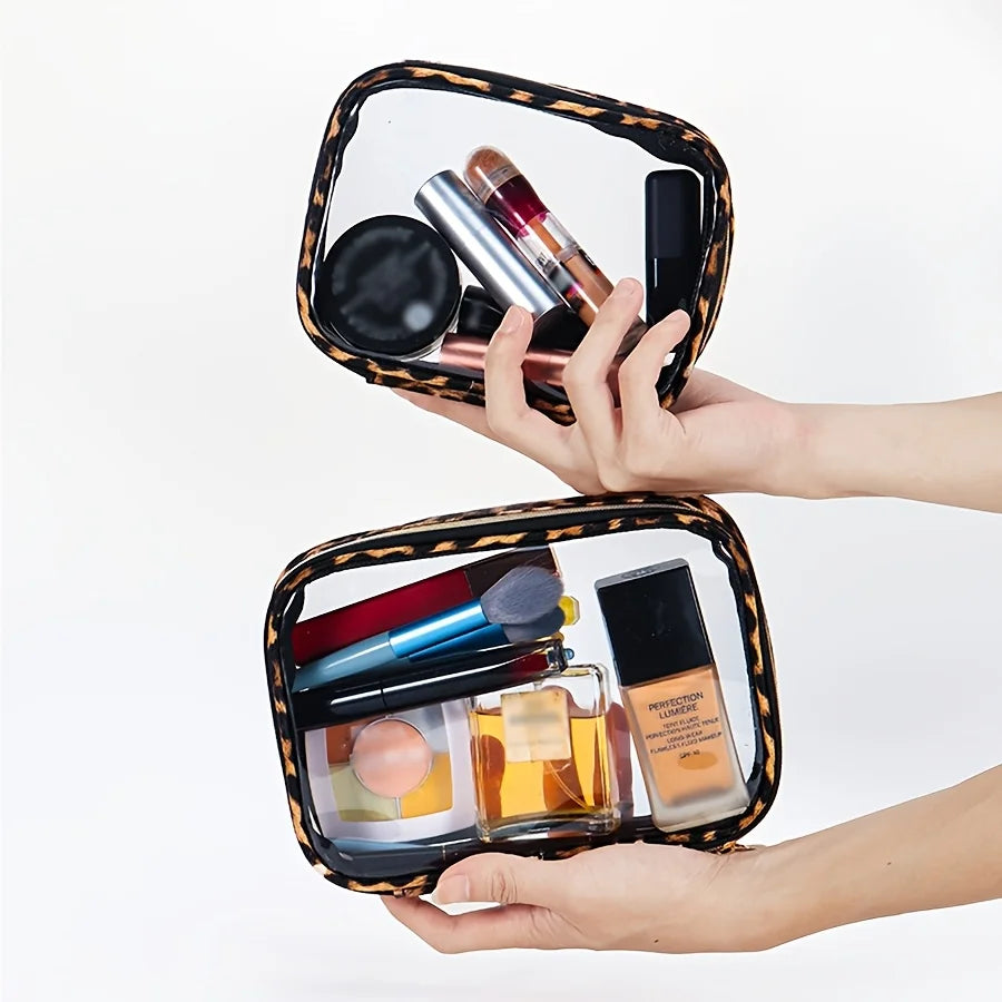 Leopard Print Clear Makeup Bag – Waterproof Large Cosmetic Organizer for Travel