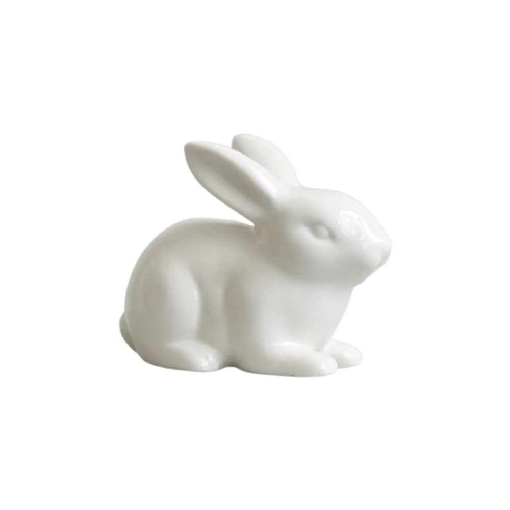 Ceramic Rabbit Figurine – White Porcelain Bunny Decor for Home Office