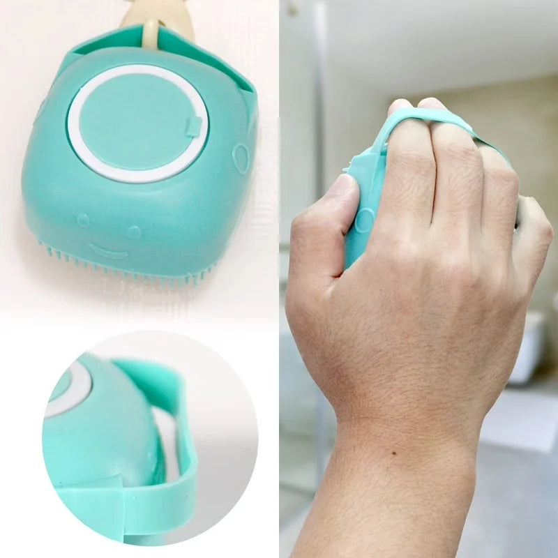 Silicone Pet Grooming Gloves – Shampoo Dispensing Brush for Dog Bathing