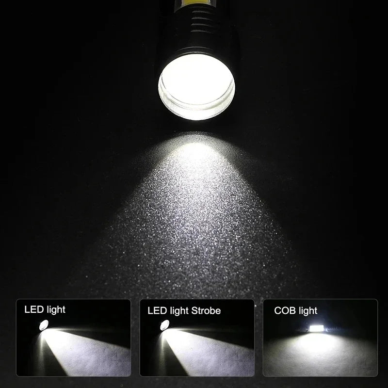USB Rechargeable Mini Flashlight – Zoomable COB Torch for Camping and Emergency