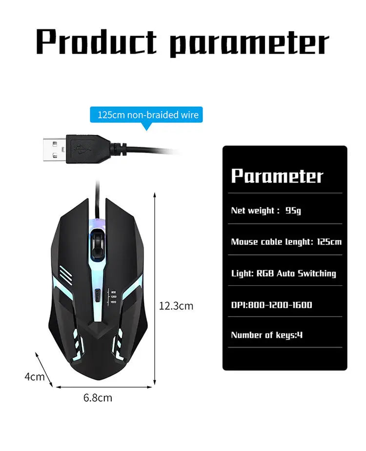 Wired LED Gaming Mouse – Ergonomic Backlit Optical Mouse for PC Desktop Laptop
