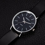 Minimalist Silver Quartz Watch – Elegant Leather Business Accessory for Women
