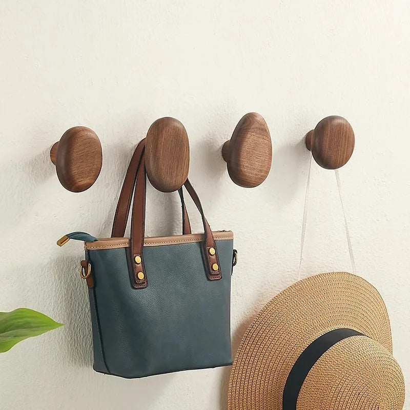 Natural Wooden Wall Hooks – Minimalist Coat and Hat Hanger for Entryway