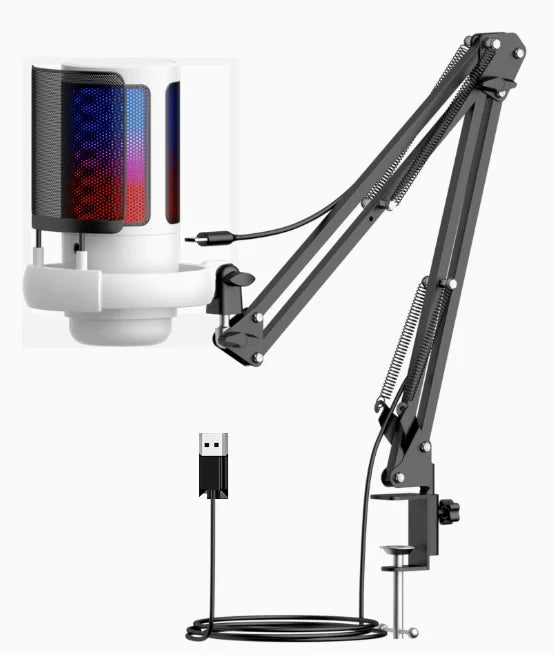 USB Condenser Microphone – RGB Gaming Podcast Mic for Studio Recording