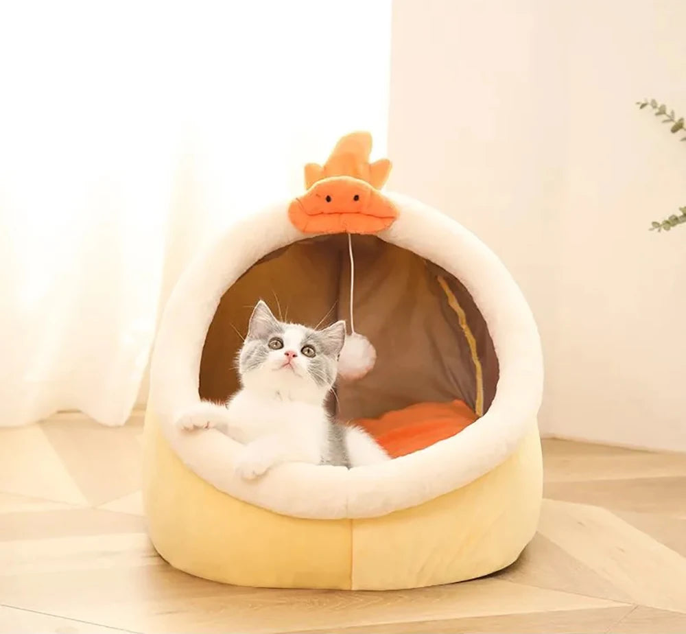 Foldable Cave Cat Bed – Washable Plush Sleeping Mat for Small Pets