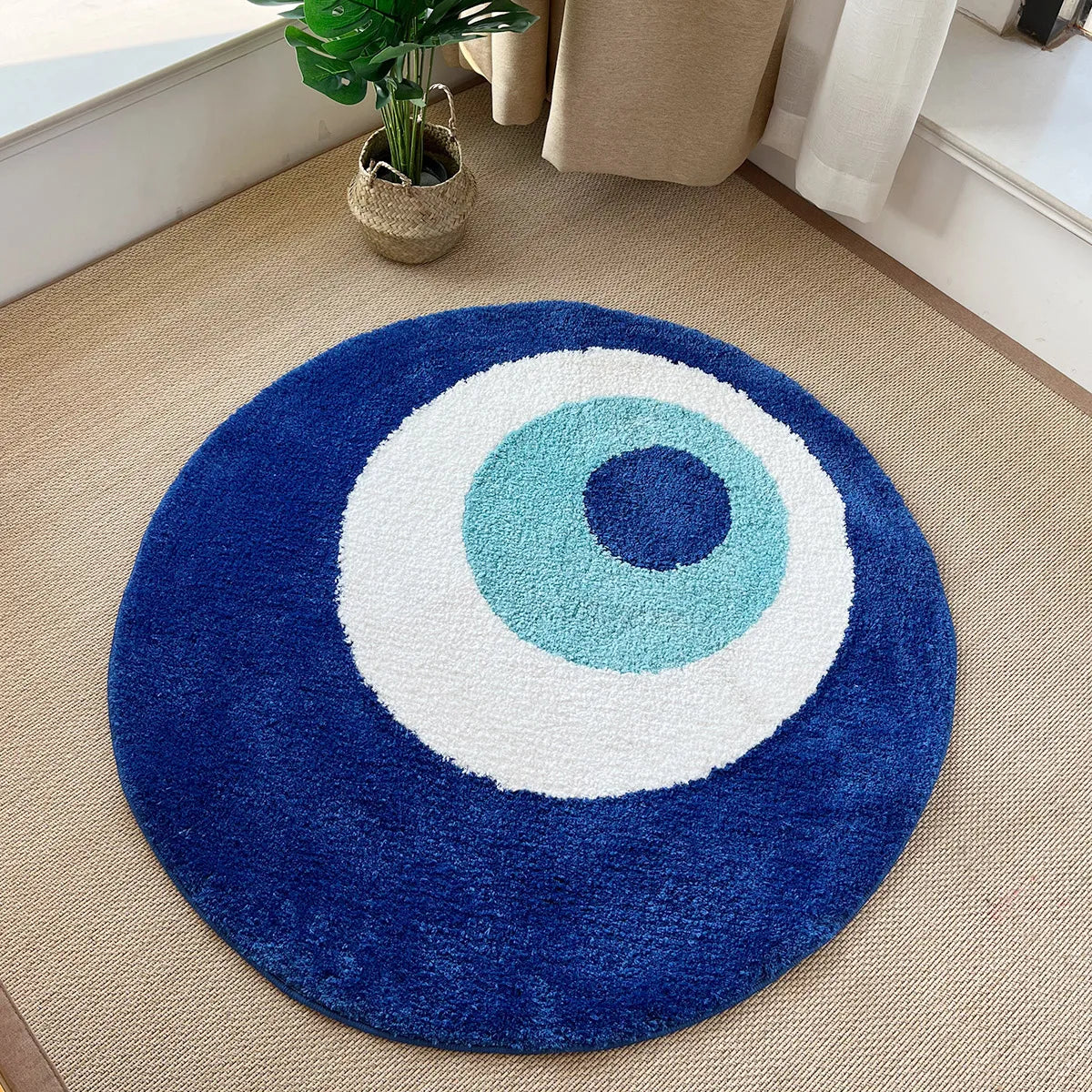 Handmade Evil Eye Rug – Plush Tufted Minimalist Carpet for Home Decor