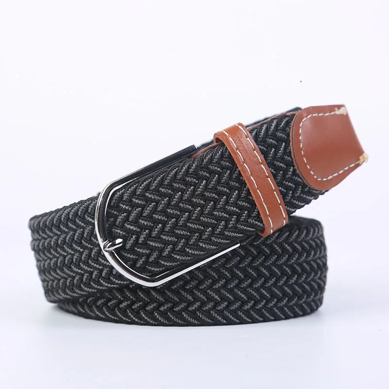 Woven Elastic Canvas Belt – Stretch Braided Buckle Strap for Casual Jeans