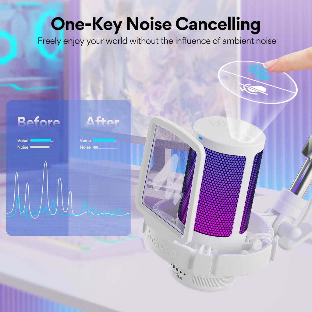 USB Condenser Gaming Microphone – RGB Noise Canceling Mic for PC Streaming