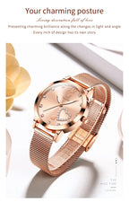 Quartz Women's Watch – Milanese Mesh Band with Diamond Accents for Daily Wear