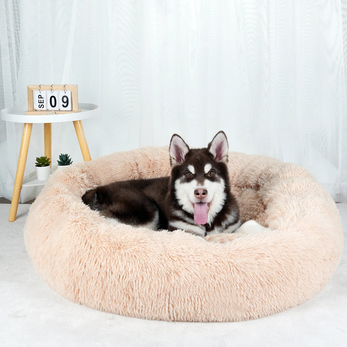 Plush Donut Dog Bed – Large Round Fluffy Kennel for Winter Pet Comfort
