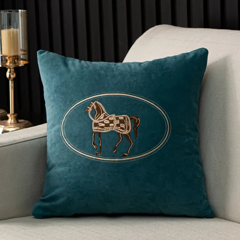 Embroidered Horse Cushion Cover – 45cm Decorative Pillow Case for Home Sofa