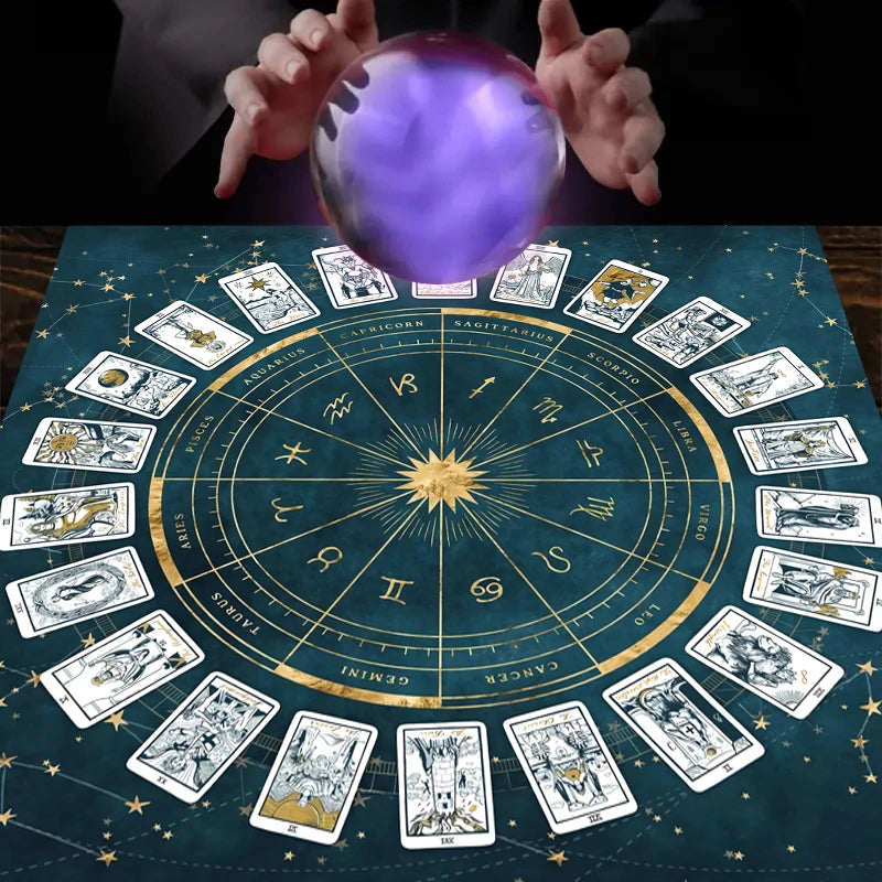 Zodiac Tarot Card Tablecloth – Velvet Divination Mat for Fortune Telling