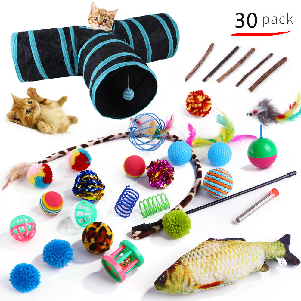 Interactive Cat Play Tunnel – Foldable Mouse and Fish Toy Set for Pets
