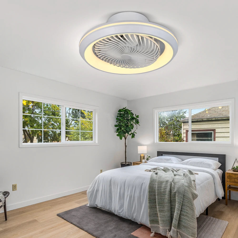 Enclosed Circular Ceiling Fan Light – Remote Controlled for Bedroom Living Room