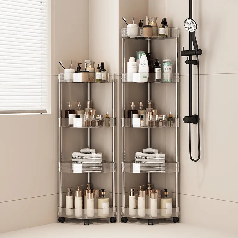 Multi-Layer Bathroom Storage Trolley – Transparent Space-Saving Rack for Home Organization