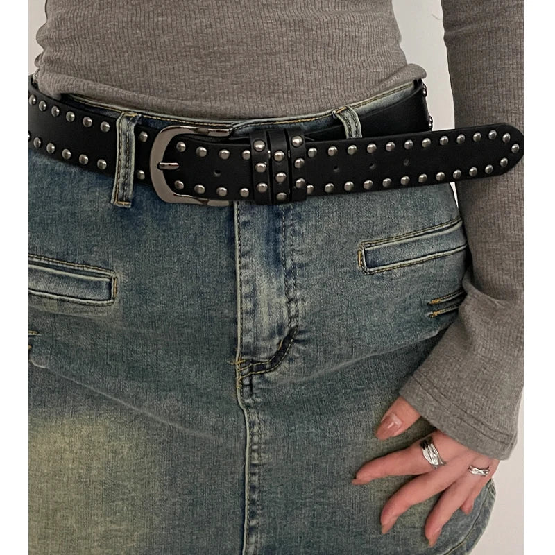 Rivet Studded Leather Belt – Fashion Waist Accessory for Women