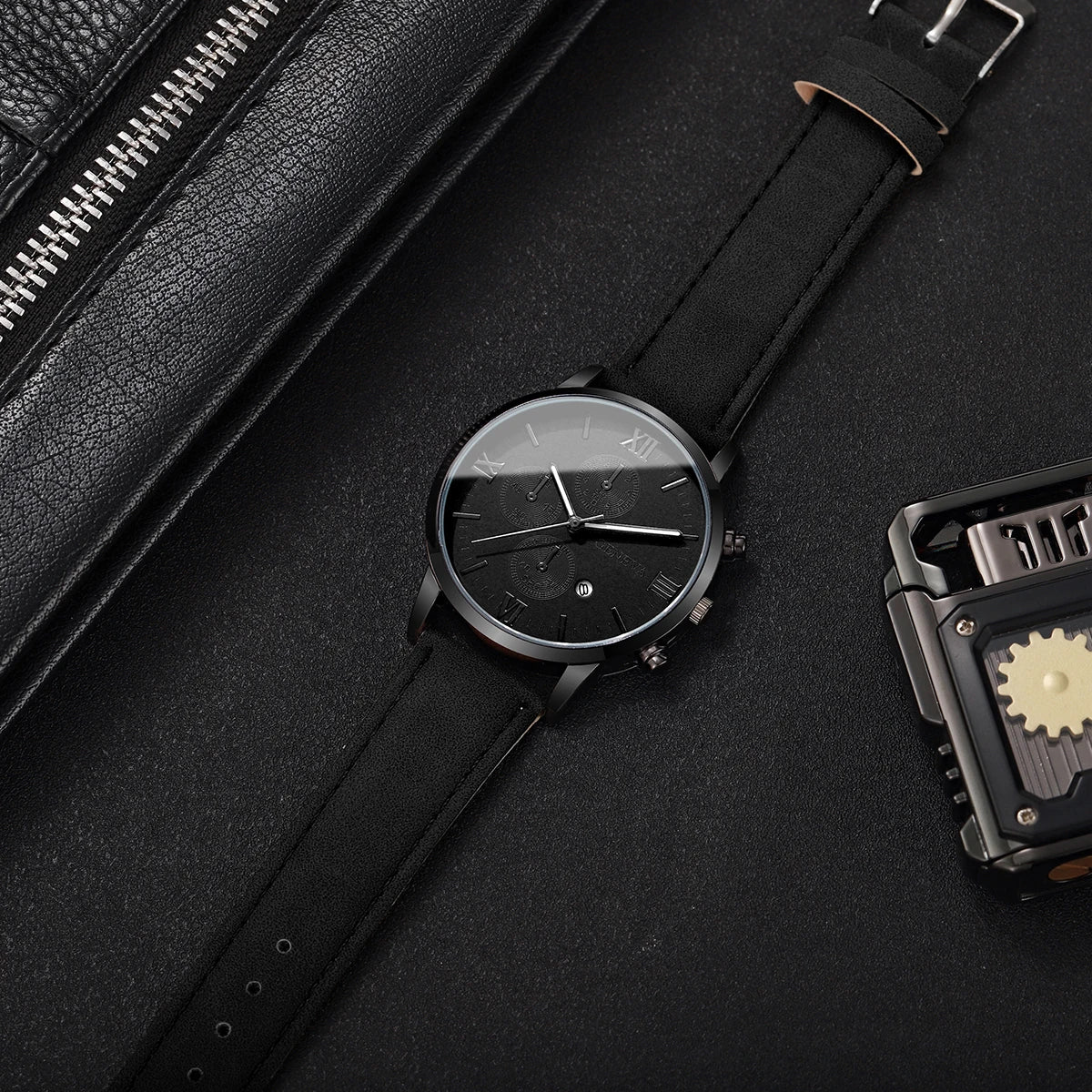 Leather Quartz Calendar Watch – Elegant Fashion Accessory for Men and Women