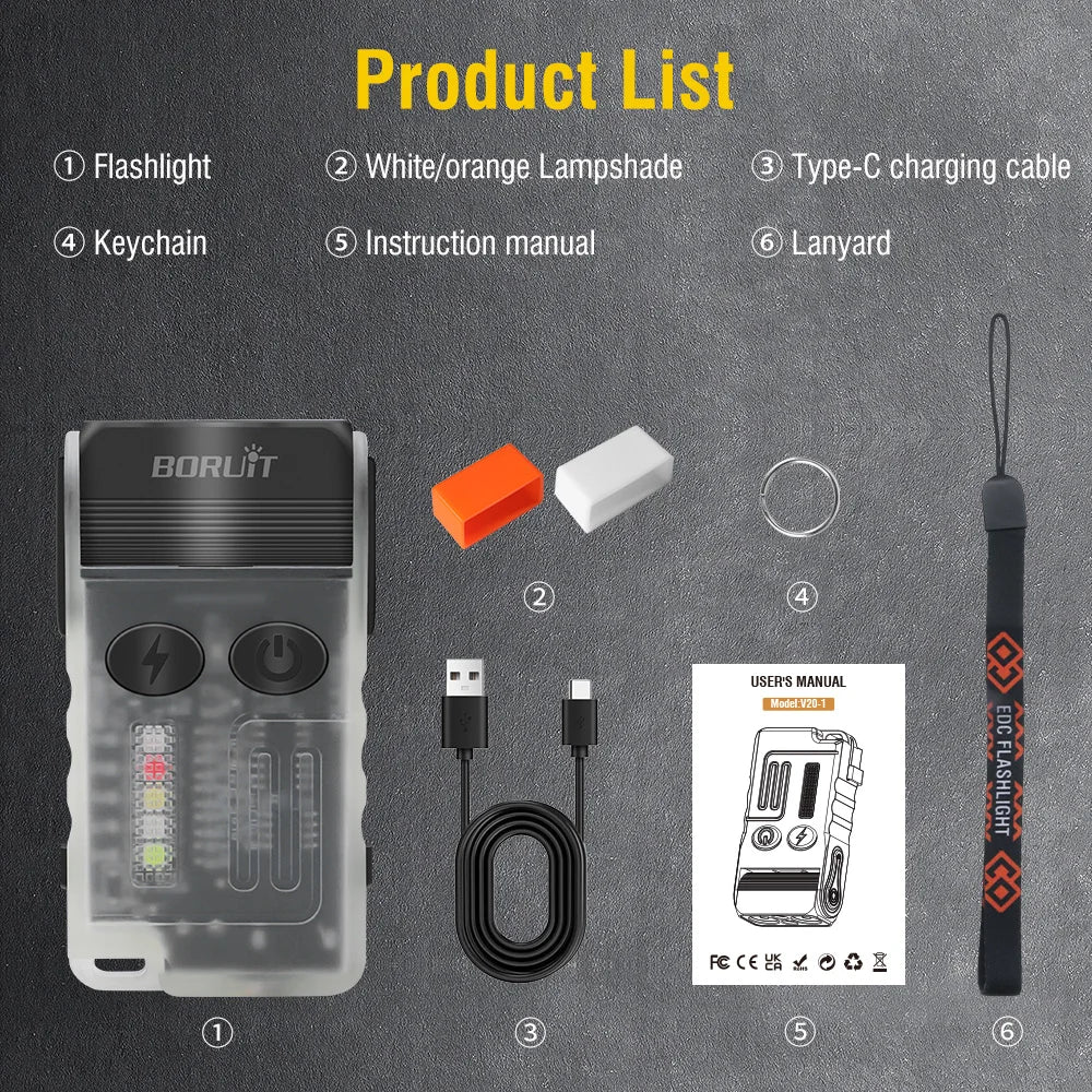 Rechargeable LED Keychain Flashlight – UV and Buzzer for Outdoor Camping
