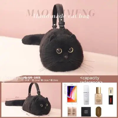 Plush Cat Shoulder Bag – Cute Winter Messenger Purse for Women