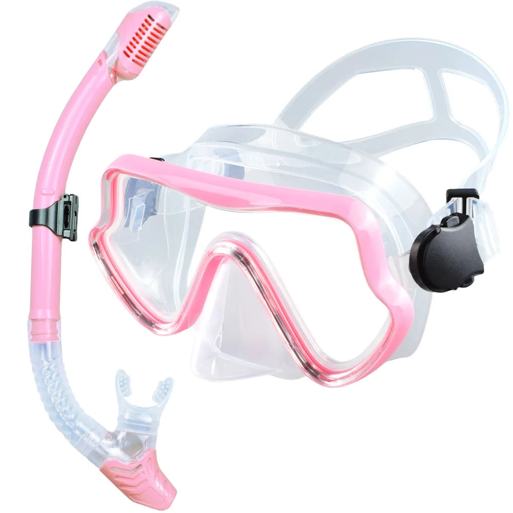Tempered Glass Scuba Mask Set – Panoramic Snorkeling Gear for Adults