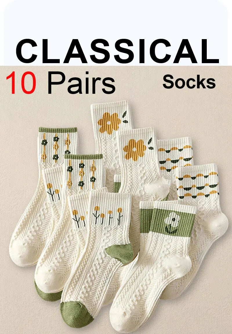 Cartoon Print Midlength Socks – Soft Cotton Casual Wear for Women