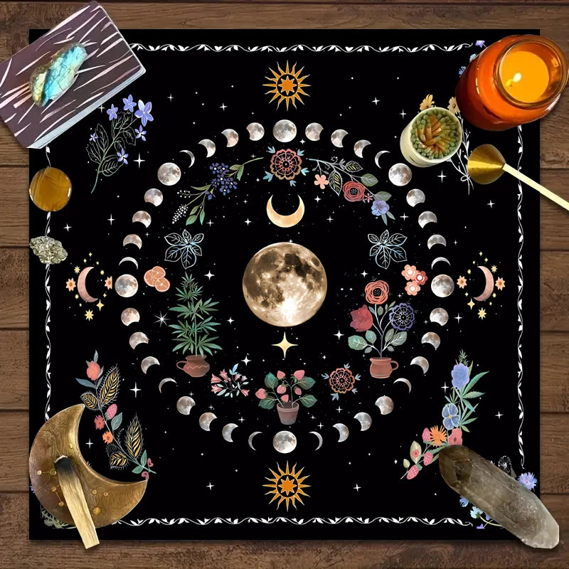Moonlight Flower Tarot Tablecloth – Velvet Altar Mat for Witchcraft Rituals
