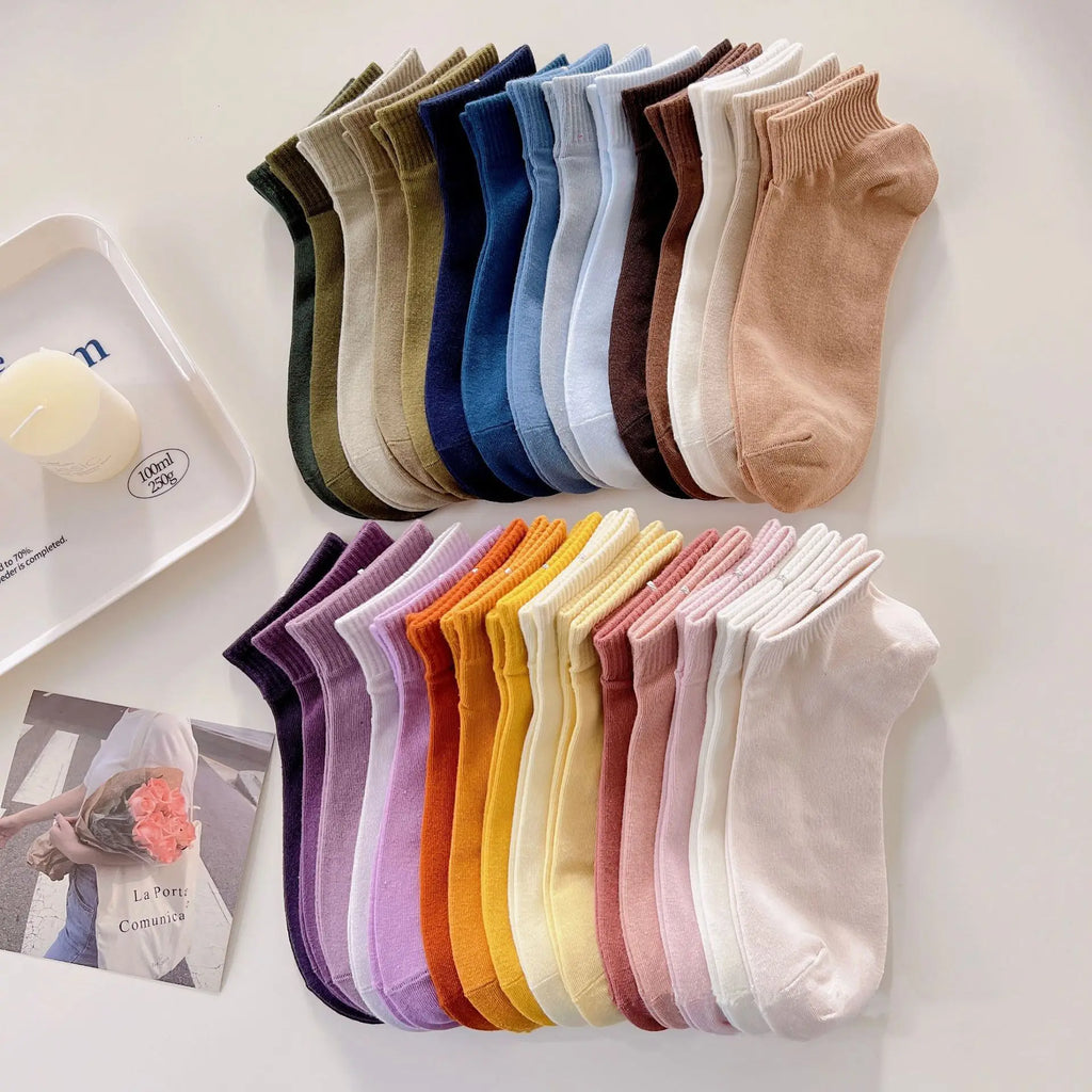 Candy Colored Short Socks – Soft Cotton Casual Footwear for Women