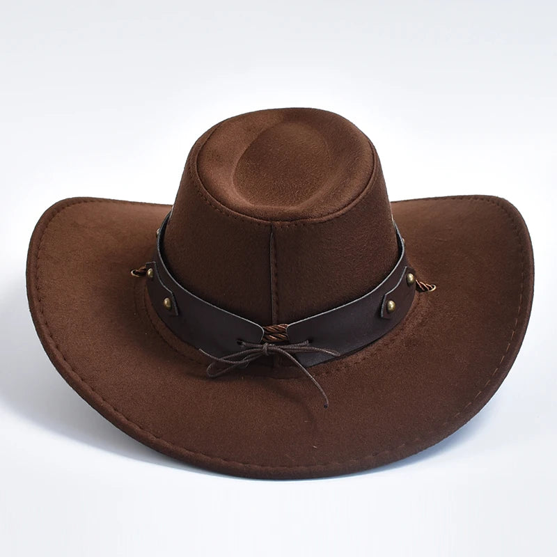 Faux Suede Western Cowboy Hat – Wide Brim Fedora for Party Cosplay